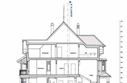 Architekturvermessung
Villa Sonneggstrasse, Herisau, Gebäudeaufnahmen:, 2D Grundrisspläne, 2D Schnittpläne