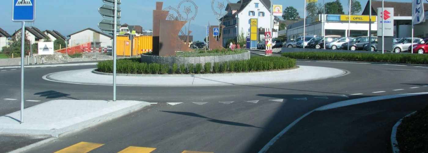 Kreisel Knoten Talstrasse Altendorf, Projekt und Kostenvoranschlag, Beitragspläne mit Kostenteiler, Koordination der Leitungsprojekte der Werke, Devisierung, Ausschreibung, Ausführungsprojekt, Örtliche Bauleitung, Ausmass und Abrechnung