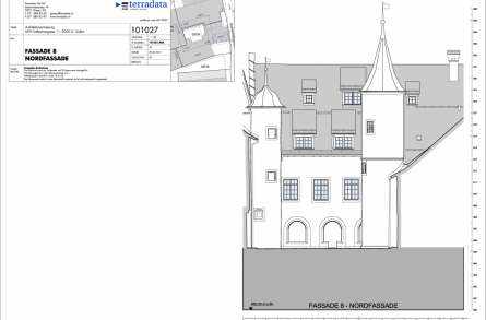 Architekturvermessung
Katharinengasse St.Gallen, Gebäudeaufnahmen:, 2D Aussenfassadenpläne, 2D Innenfassadenpläne