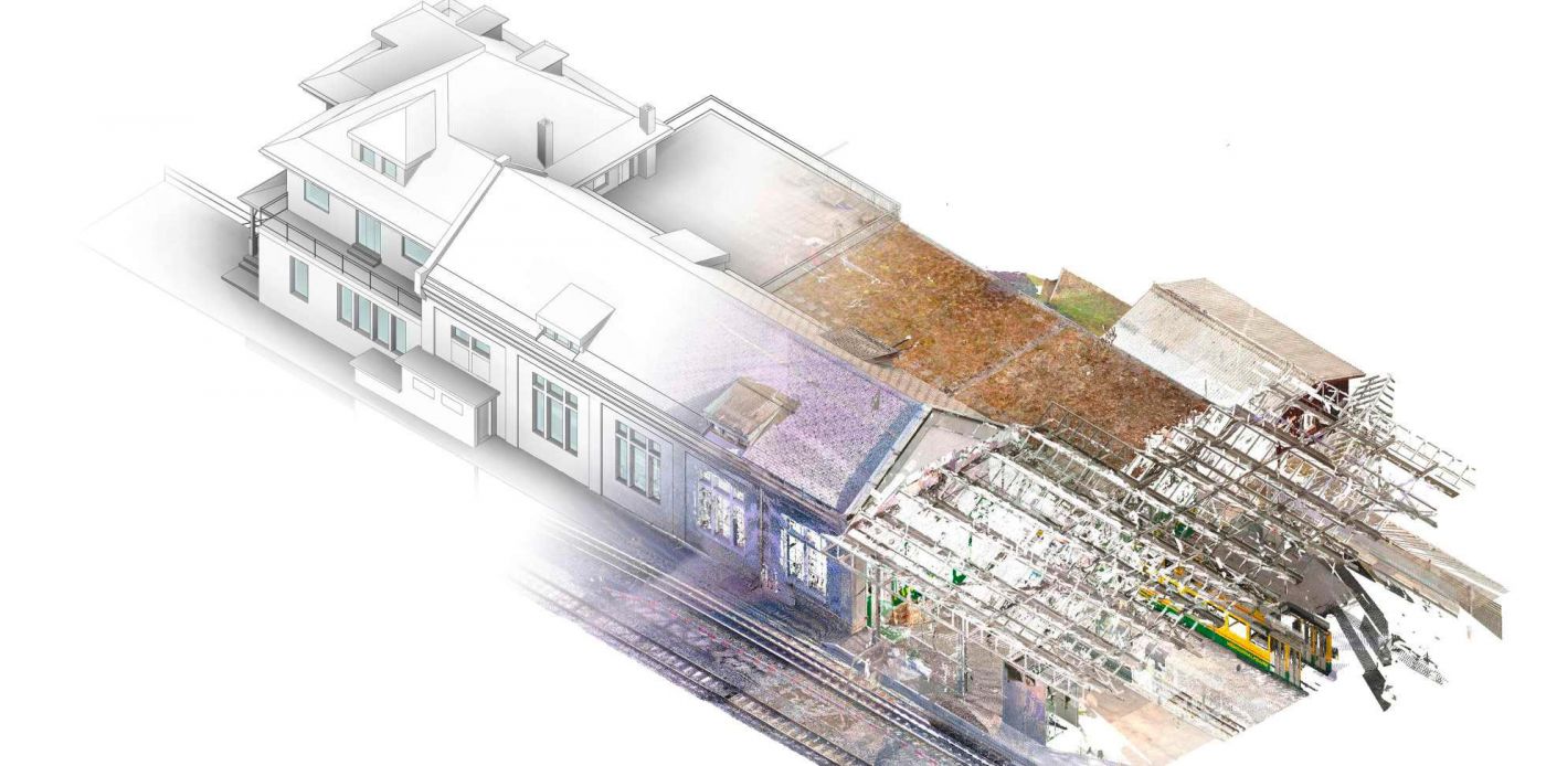 Bahndepot Lauterbrunnen, 3D Laserscan, 3D- / BIM- Modellierung aus Punktwolke