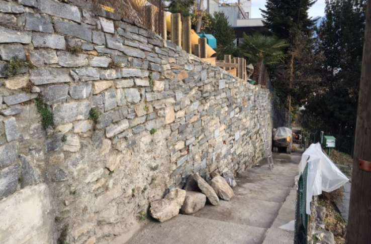 Rifacimento muro in pietra naturale, 
6605 Locarno Monti, Perizia, Valutazioni geotecniche, Progettazione, Direzione lavori