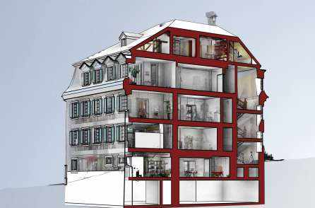 Strehlgasse 11 + 13, 6430 Schwyz, 3D Laserscan, 3D- / BIM- Modellierung aus Punktwolke