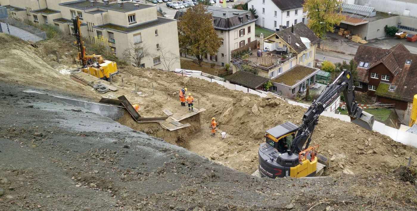 Neubau Brühlberg Süd 4,
Winterthur-Töss, Planung Baugrubensicherung mit Nagelwand, Submission und Baubegleitung nach Aufgebot