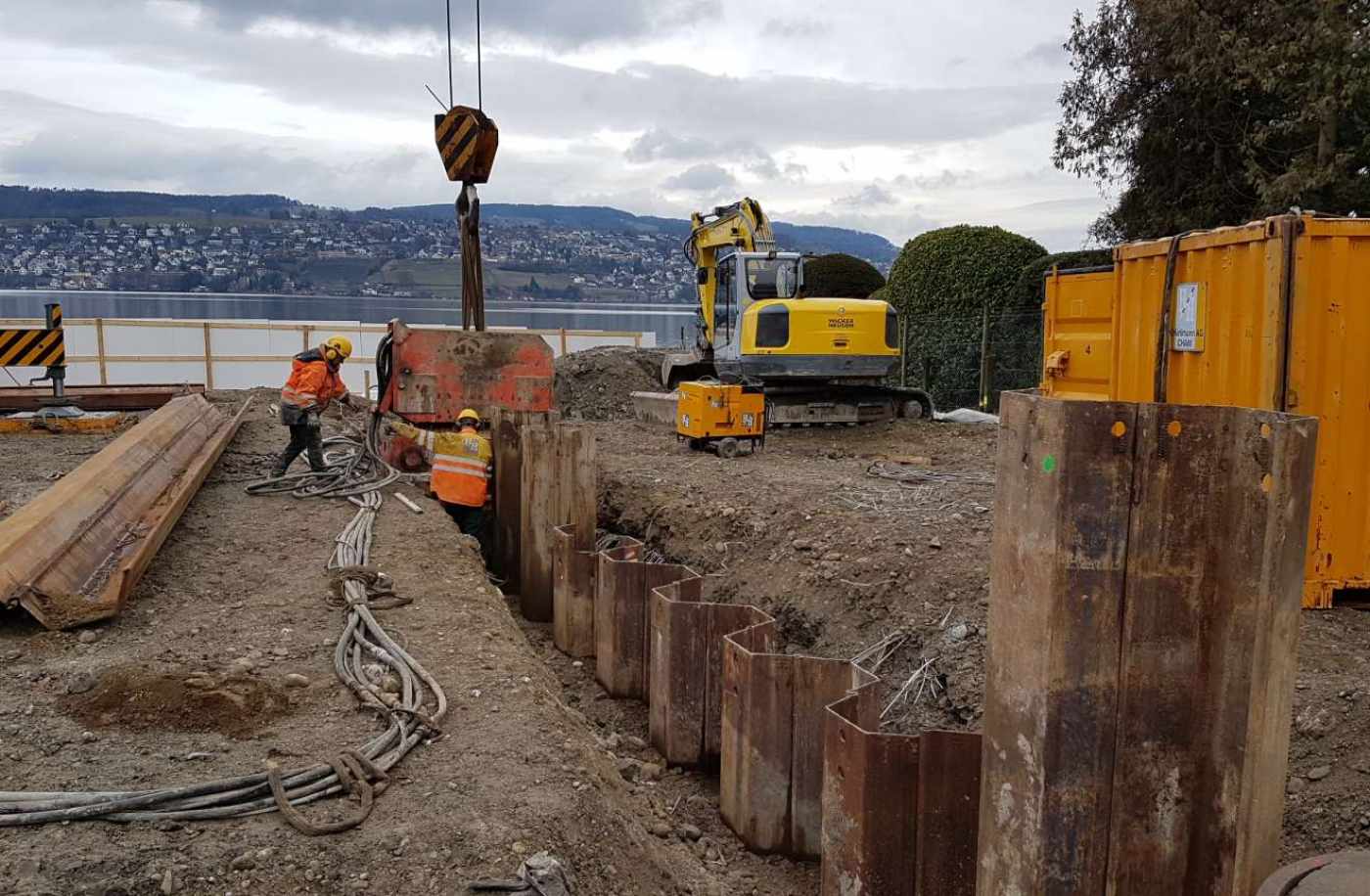 Neubau Villa am See, Thalwil, Auschreibung und Bauleitung komplette Baugrube inkl. Fundation und Wasserhaltung