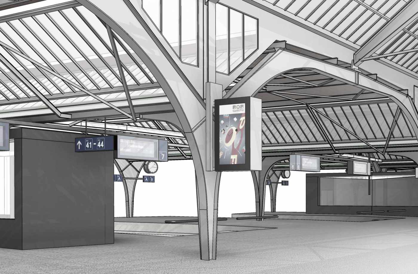 BIM SBB Zürich HB RealTime, 3D Laserscan,,3D- / BIM- Modellierung aus Punktwolke, 2D Pläne aus 3D Modell generieren, RealTime Präsentation, BIM Workshops