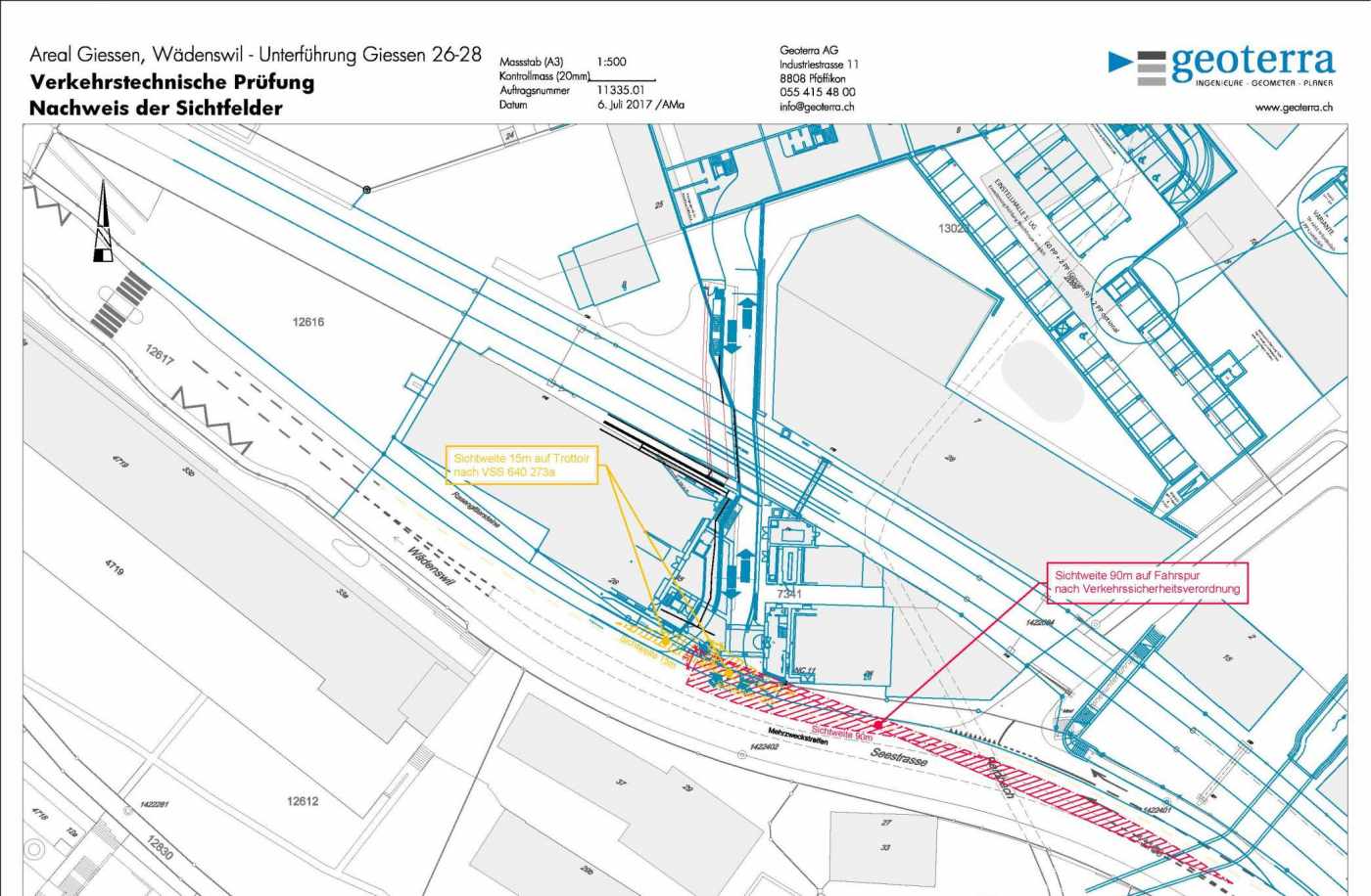 Areal Giessen Wädenswil, Fachplaner Verkehrstechnik, Verkehrstechnische Nachweise (Geometrie, Neigungen,Kuppen, Wannen, Schleppkurven), Plandarstellung auf CAD, Verkehrstechnische Expertise Arealzufahrten / Varianten