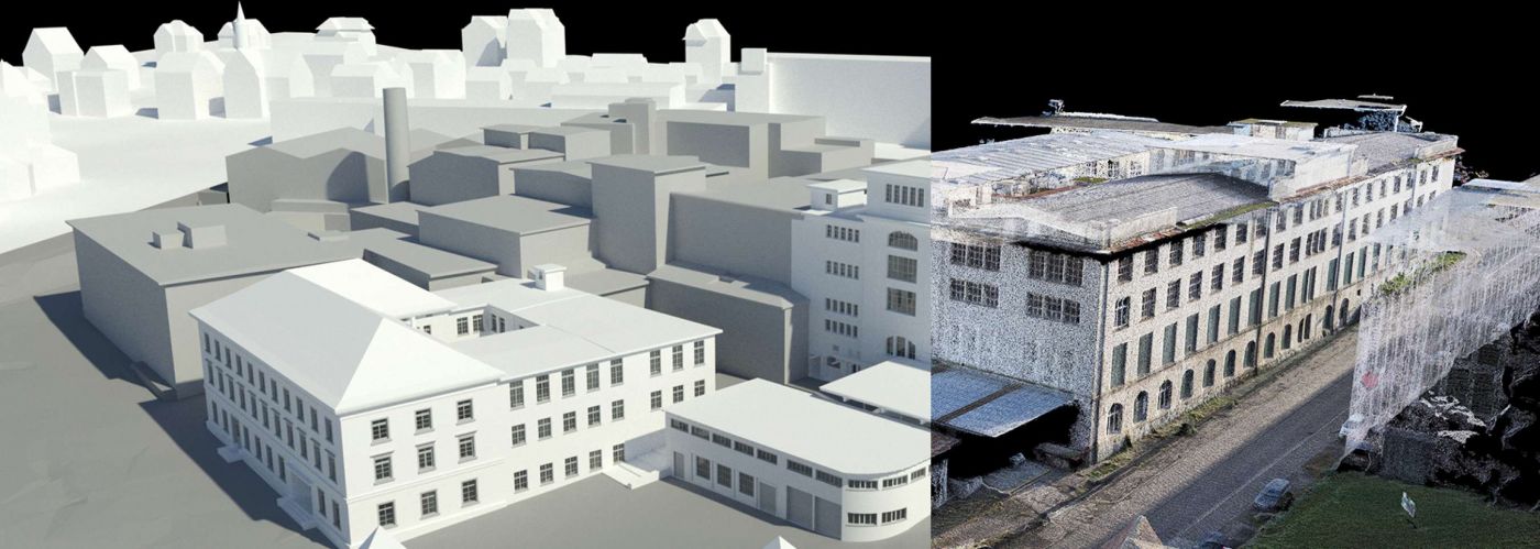 Feldmühle Areal Rorschach, 3D Laserscan, 3D- / BIM- Modellierung aus Punktwolke, Animation