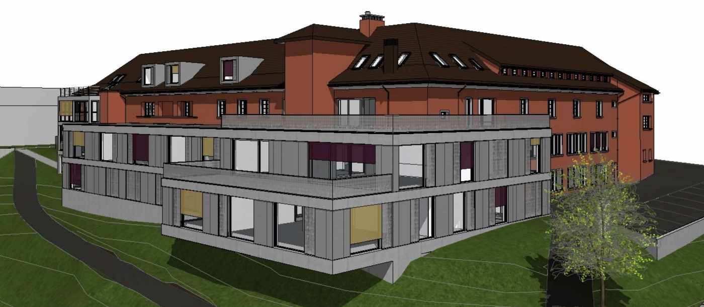 An- und Umbau Wohnzentrum Fuhr, Wädenswil, Erdbebenüberprüfung Bestandesbau, Projekt und Bauleitung Baugruben- und Pfahlfundationsarbeiten, Projekt und Baukontrolle Tragstruktur in Massifbauweise, Projekt und Baukontrolle Umbauarbeiten