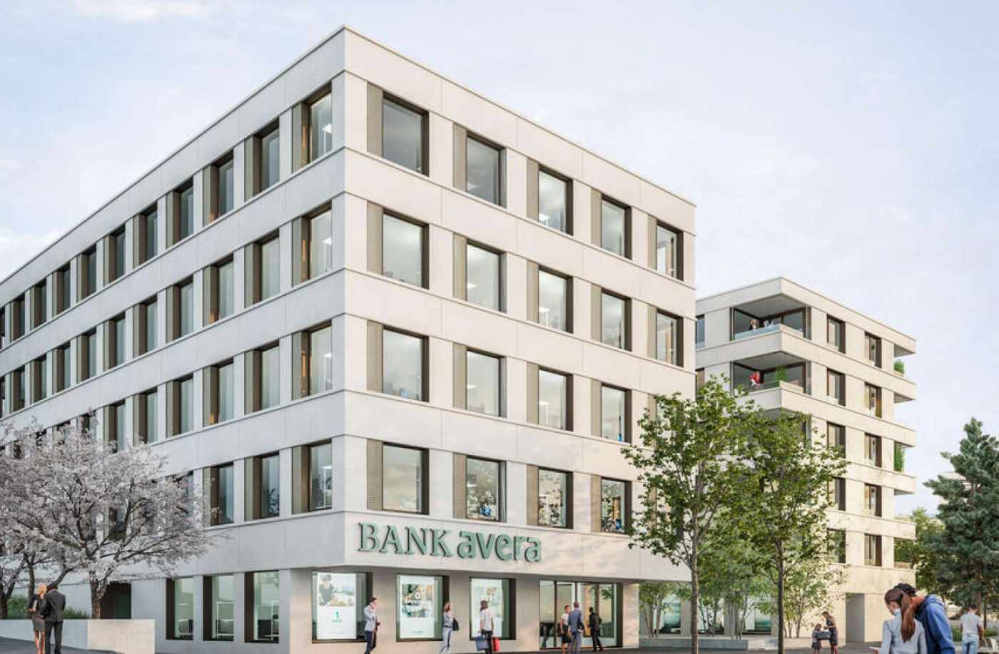 Hauptsitz Bank Avera, Wetzikon, Baufixpunktnetz, Geodätische Baugrubenüberwachung, Beweissicherung Nachbarliegenschaften, 3D-Maschinensteuerung, Erfassung der Aushubkubaturen