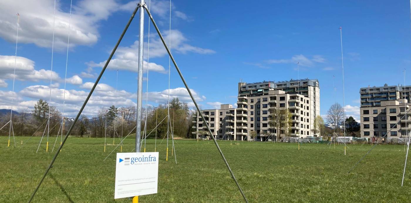 Überbauung Seeblick Lachen, Etappe 1, Absteckung und Erstellen Baugespann