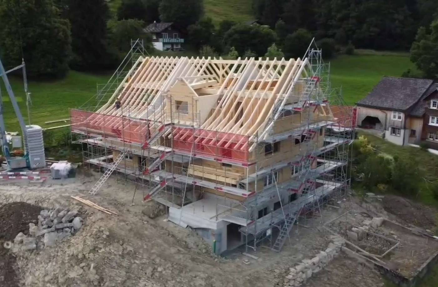 Neubau EFH, Ebnat-Kappel, Projektierung und Realisierung der Holzkonstruktion, der Stahlbetonarbeiten und der Fundation