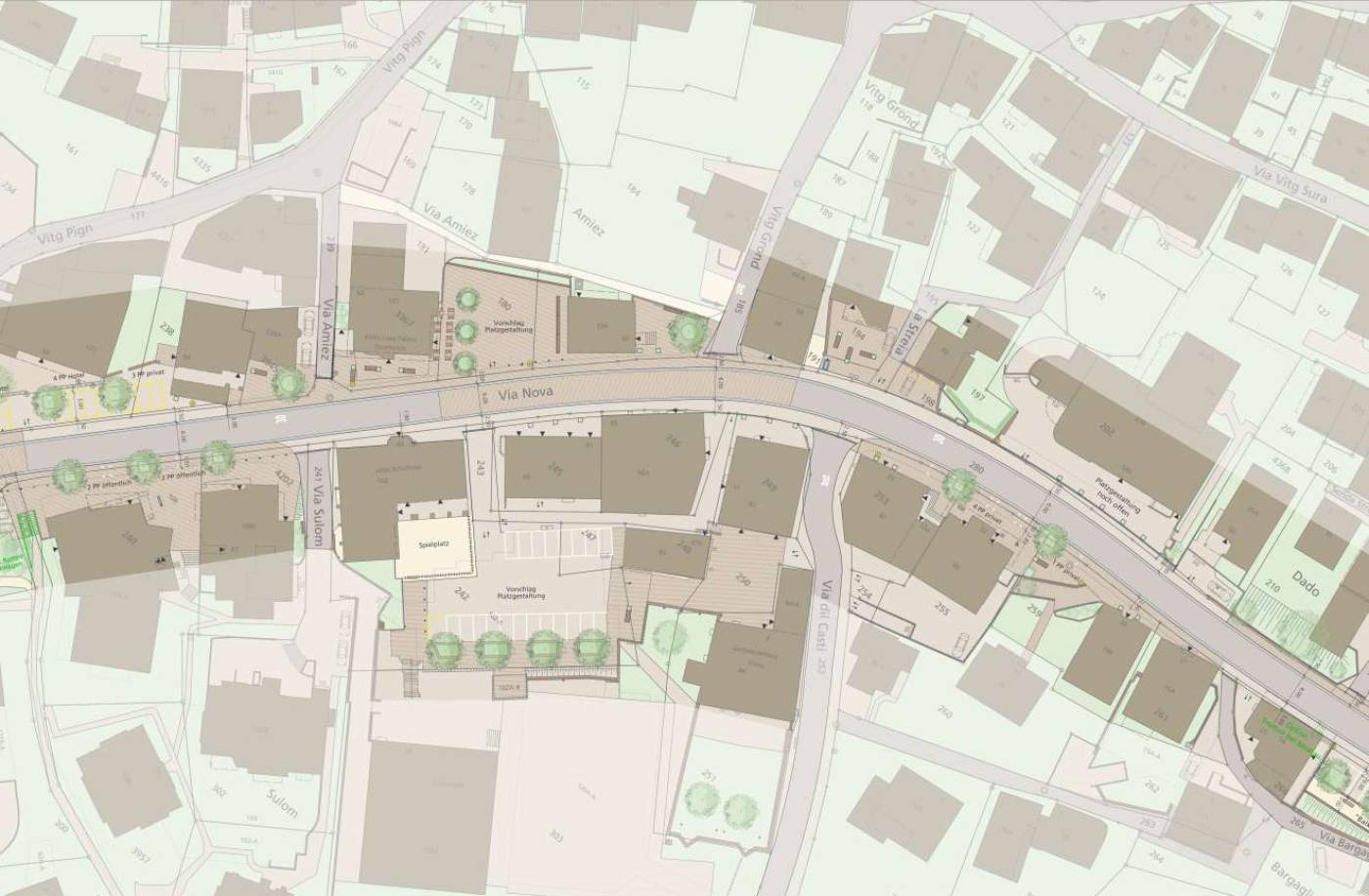Flims: Strassenraumgestaltung, Bauherrenunterstützung BGK, Div. Abklärungen mit Ämtern, Musterfläche, technische Details, KV, Projekt- und Bauleitung, Über 4'000 m2 Pflästerungsfläche, Neubau Kanalisation ca. 120 m, Neubau Anergieleitung ca. 200 m, Neubau Fernwärmeleitung ca. 400 m