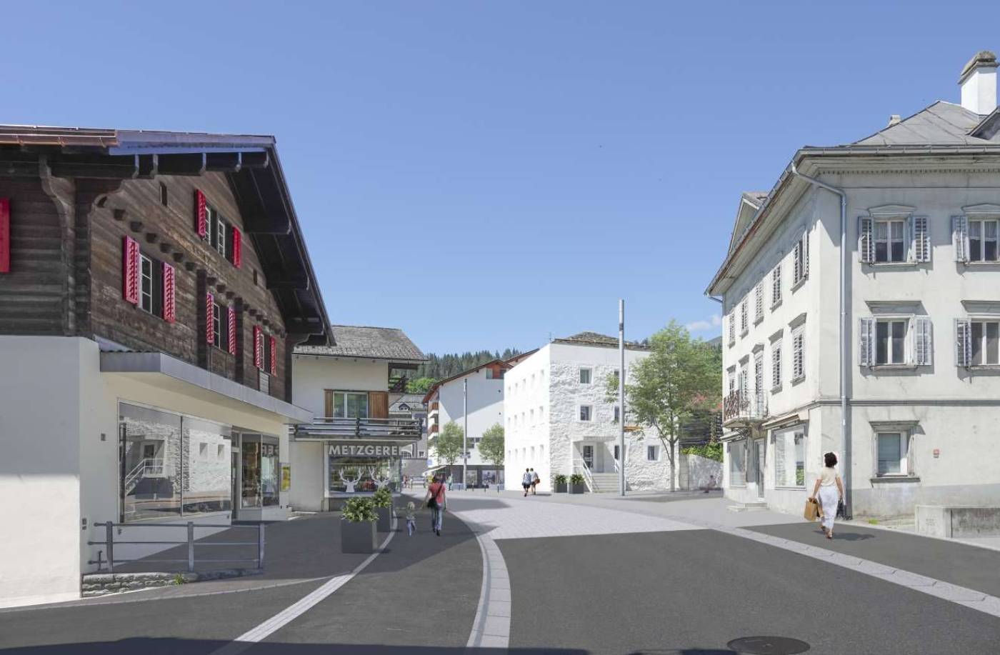 Flims: Strassenraumgestaltung, Bauherrenunterstützung BGK, Div. Abklärungen mit Ämtern, Musterfläche, technische Details, KV, Projekt- und Bauleitung, Über 4'000 m2 Pflästerungsfläche, Neubau Kanalisation ca. 120 m, Neubau Anergieleitung ca. 200 m, Neubau Fernwärmeleitung ca. 400 m