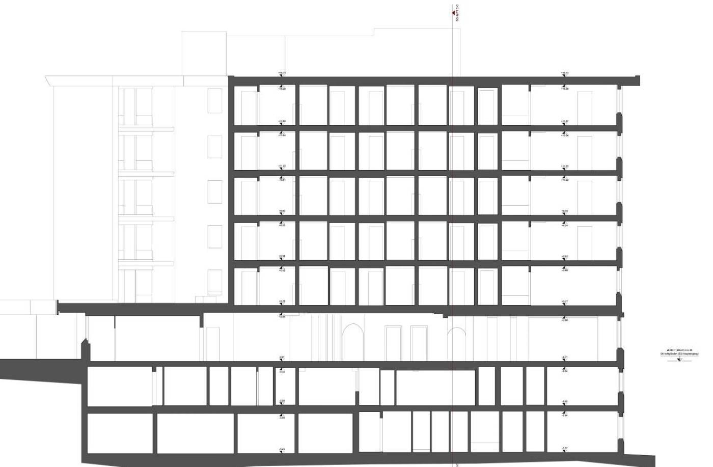 Gebäudevermessung
Kongresshotel, Davos
2D-Pläne, Fixpunktnetz für Grundlagevermessung, Aufnahme mittels Tachymeter und 3D-Laserscanner, Erstellen von 2D-Grundlagen in Form von Grundrissen, Schnitten und Fassadenplänen