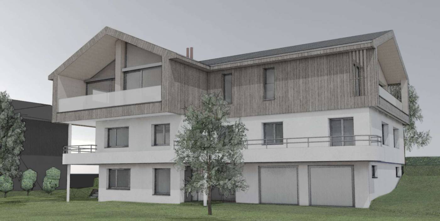 Aufstockung MFH Muotathal, Projektierung und Statik, Umbau und Holzbau