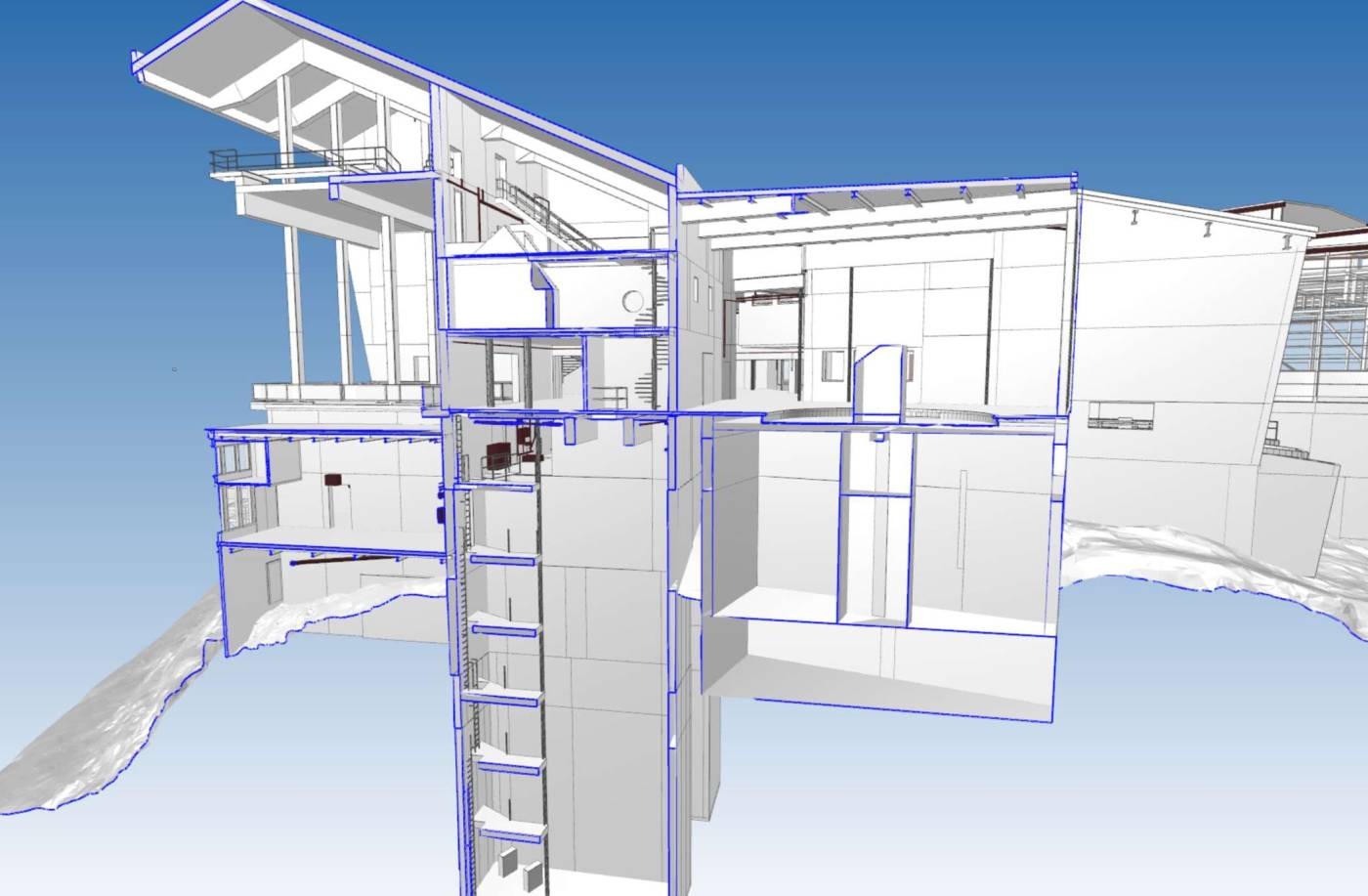 3D-Modell/digitaler Zwilling
Seilbahnstation, Beratung, Laserscanning bestehender Bauwerke 3D-Modellierung mit BIM-Software in LoD100 bis 400, Qualitätskontrollen, Laufende Nachführung digitaler Zwilling, Natives Modell (Revit RVT oder Archicad PLN), 3D DGN (Körper), IFC, 2D-Grundrisspläne