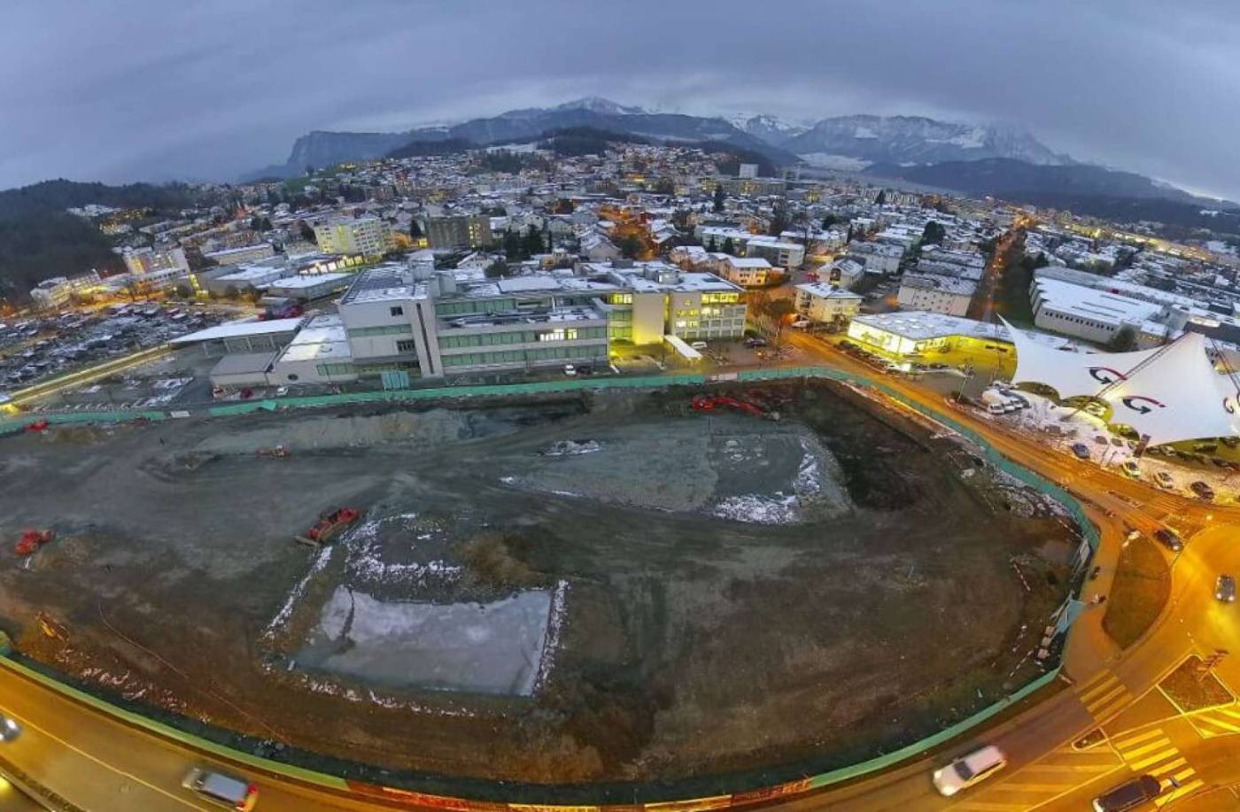 PILATUS ARENA, Kriens, Riss-/Zustandsaufnahmen, Baufixpunktnetz & Absteckungen Setzungsmessungen Strassen, Überwachung Baugrube, Autom. Glesüberwachungen, Autom. Piezometermessungen, Panorama-Webcam