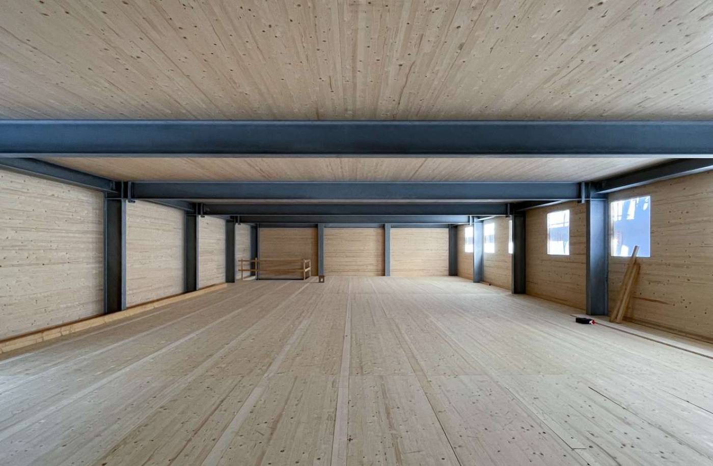 Werkhalle Cahenzli, Trin, Projektierung, Ausschreibung und Realisierung:, Tragstruktur in Massiv-, Holz- und Stahlbau