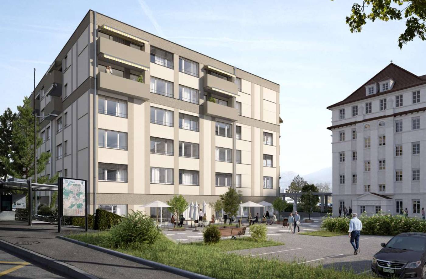 Wohn- und Pflegeheim USEGO-Areal, Olten, Bauingenieurleistungen als Fachplaner: Vorprojekt, Bauprojekt, Planung und Projektierung des Tragwerks und der Baugrube.