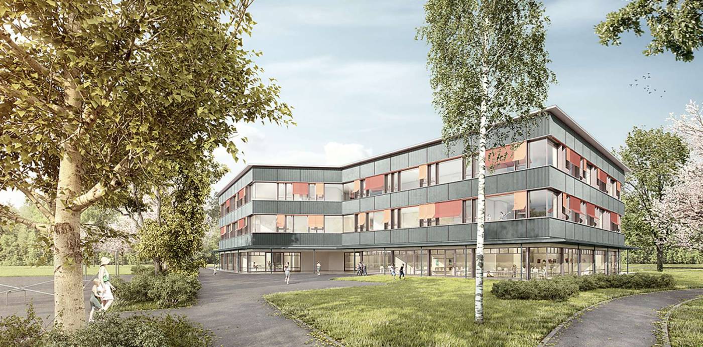 Neubau Schulhaus Marzili, Bern, Wettbewerb, Vorprojekt,Bauprojekt, Planung und Projektierung des Tragwerks, Baugrube und Pfählungsowie Kostenermittlung und Kostenkontrolle