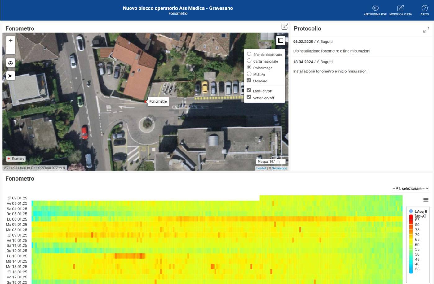 Monitoraggio nuovo blocco operatorio ArsMedica, Gravesano, Monitoraggio vibrazioni, Monitoraggio rumore, Monitoraggio progresso cantiere attraverso webcam