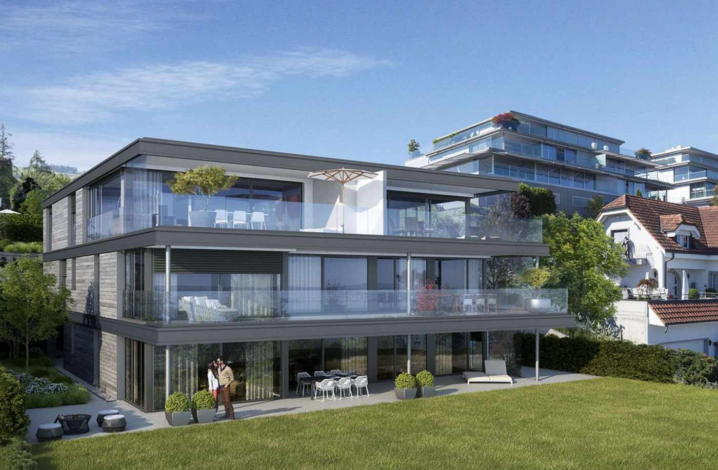Wohnresidenz Panorama, Wollerau, Projekt und Baukontrolle in Massivbauweise, , Projekt und Fachbauleitung Baugrubenarbeiten inkl. Sicherung und Fundation