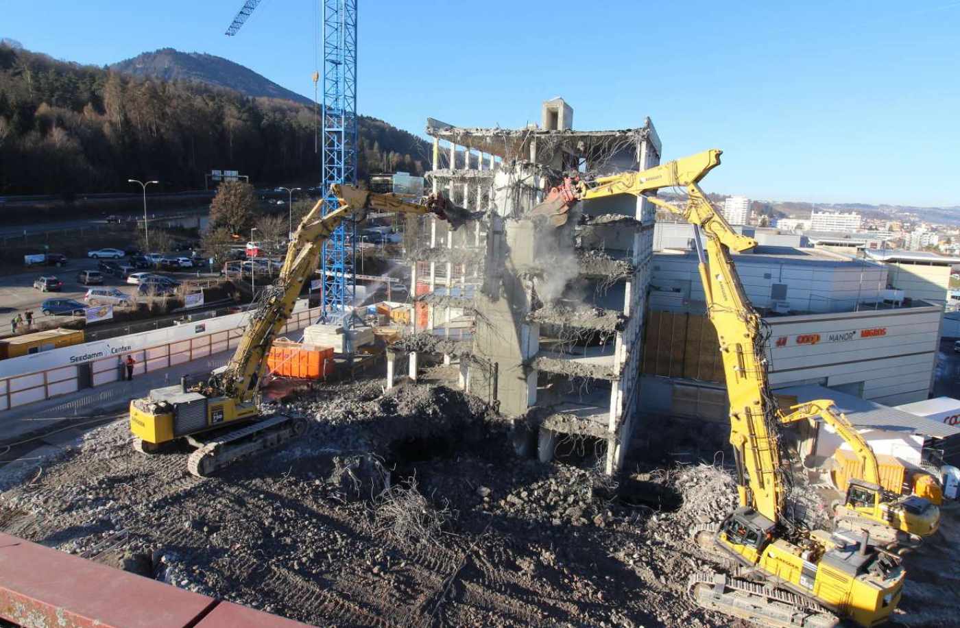 Ersatzbau Bürogebäude Vögele, Technische Bauleitung Rückbau, Baugrube- und Baugrubensicherungsarbeiten, Projekt und Baukontrolle Tragstruktur in Massivbauweise, Projekt und Baukontrolle Stahlbetonarbeiten