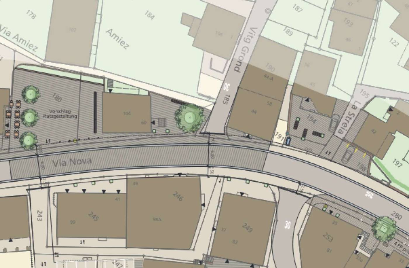 Flims: Strassenraumgestaltung, Bauherrenunterstützung BGK, Div. Abklärungen mit Ämtern, Musterfläche, technische Details, KV, Projekt- und Bauleitung, Über 4'000 m2 Pflästerungsfläche, Neubau Kanalisation ca. 120 m, Neubau Anergieleitung ca. 200 m, Neubau Fernwärmeleitung ca. 400 m