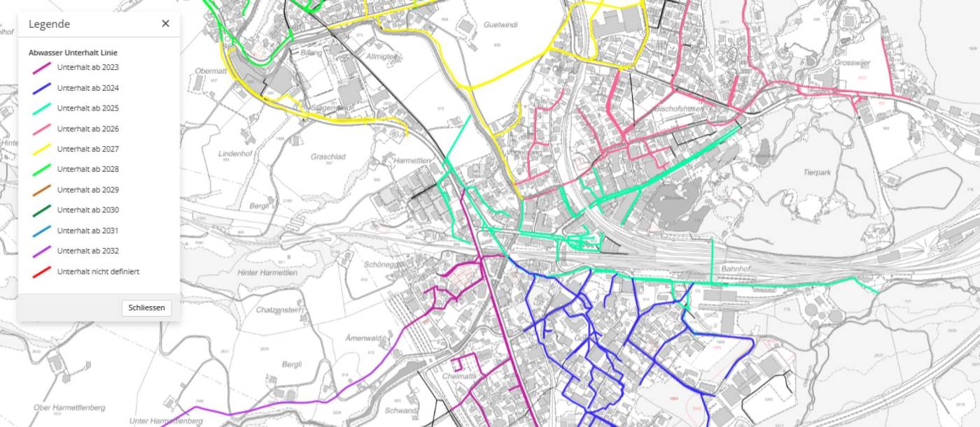 GEP-Themen im Geoportal.chgemäss Datenmodell VSA DSS 2020, Datenmigration aufs Modell DSS_2020_LV95 resp. DSS_2020_1_LV95 inkl. Datenbereinigung, Datenprüfung, Einrichten Importprozesse / Datenintegration ins Geoportal.ch inkl. Datenprüfung, Erstellen diverser GEP-Karten mit verschiedenen Darstellungsmodellen