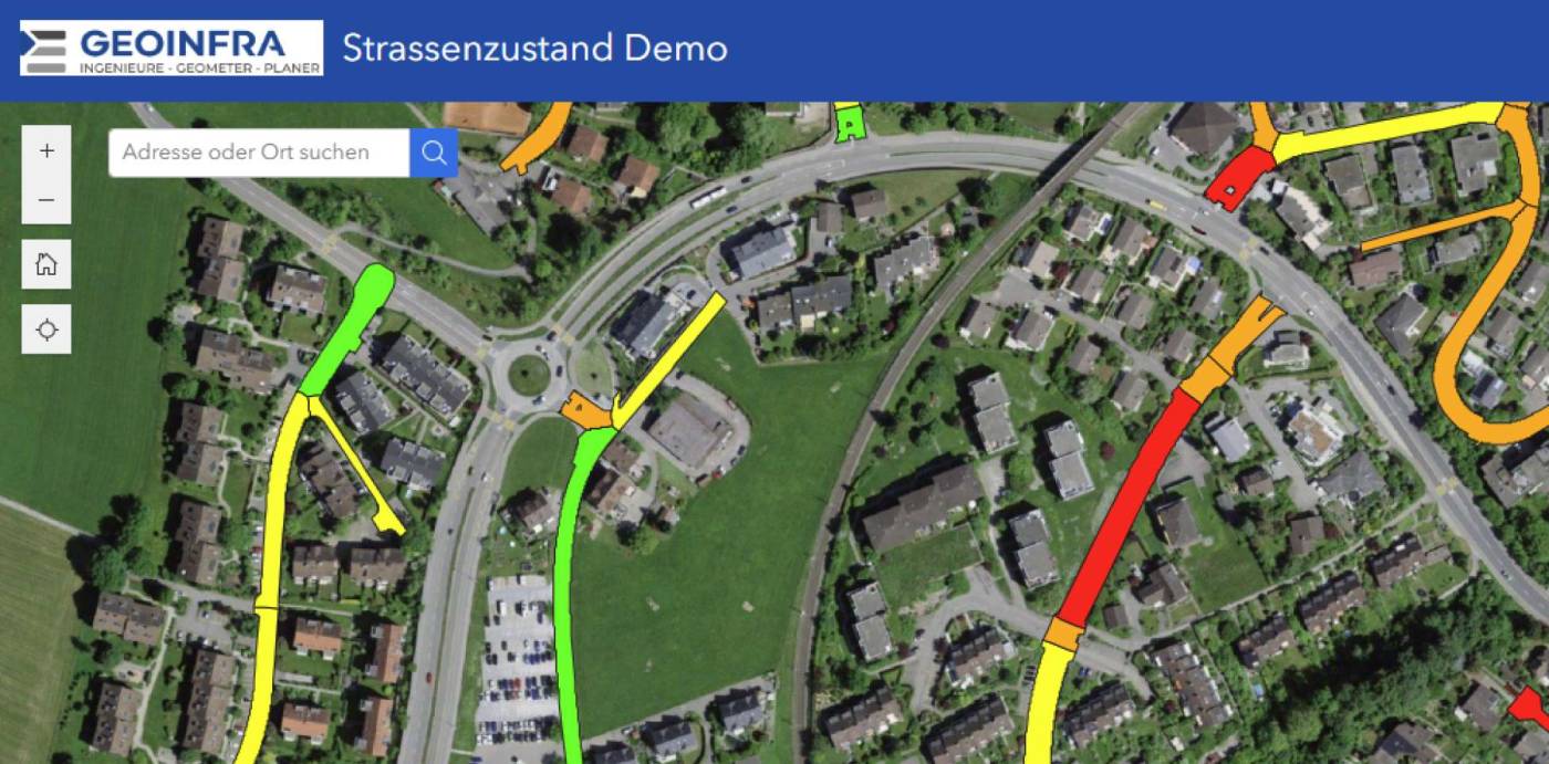 Strassenzustandskataster mit civic, Aufarbeitung Datenbank für langfristiges Infrastrukturmanagement, Visuelle Zustandserfassung im Feld, Beurteilung Strassenzustände, Zustands- und Massnahmenpläne