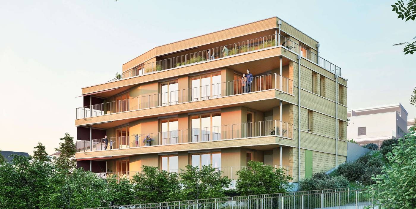 MFH Kemptnerstrasse Hinwil, Projektierung, Ausschreibung und Realisierung des Holzbaus, Massivbau und Baugrube.Brandschutzplan